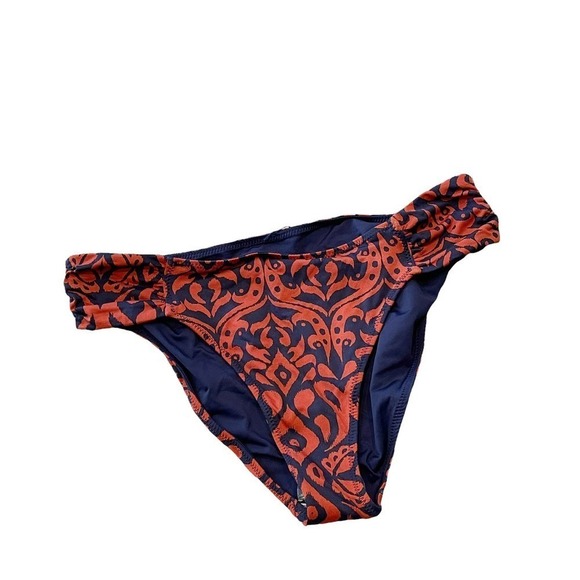 Women's Orange/Black Floral Print Bikini Bottom Elastic Waist Size 15" - Picture 1 of 6